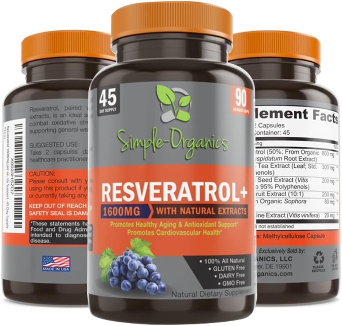 Resveratrol 1600mg per Serving for Pure Extra Strength Complex- 90 Capsules