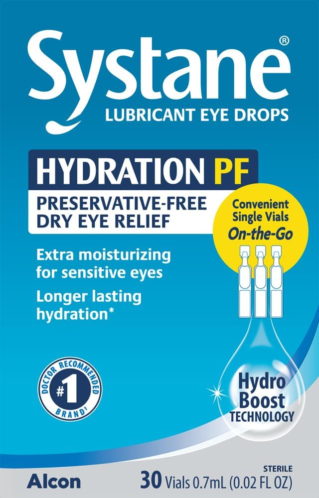 Alcon Hydration Preservative-Free Lubricant Eye Drops, Transparent, 0.7 ml, 30 Count