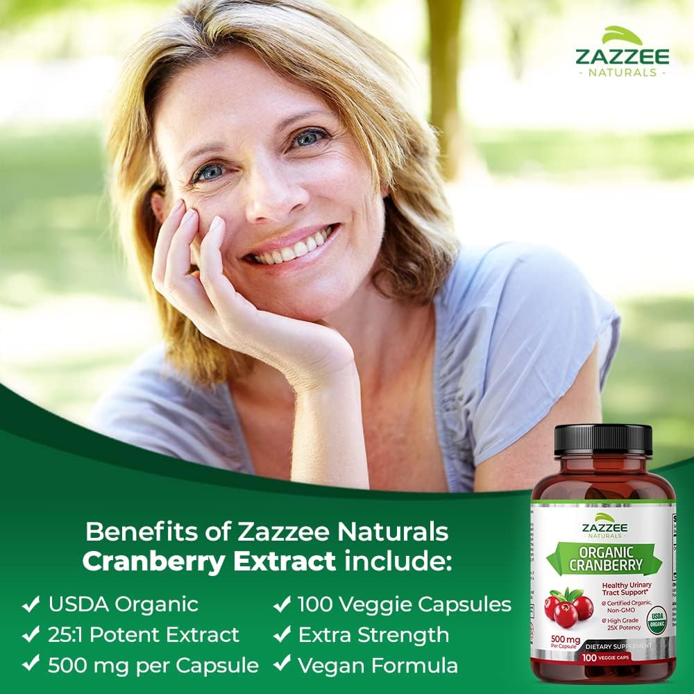 Zazzee USDA Organic Cranberry 25:1 Extract,100 Vegan Capsules