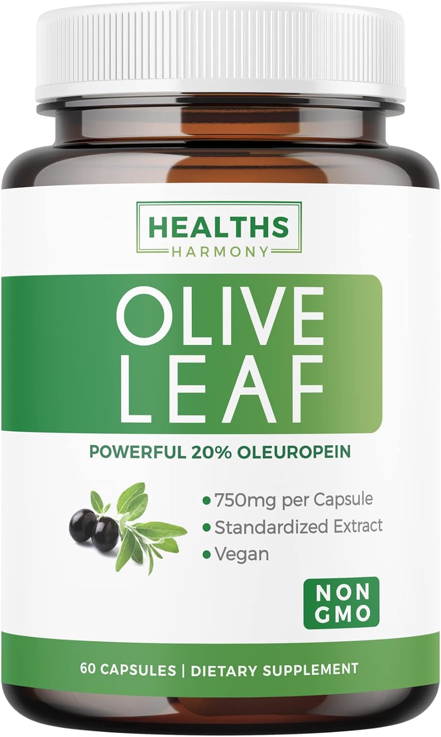 Olive Leaf Extract (Non-GMO) Super Strength: 20% Oleuropein - 60 Capsules