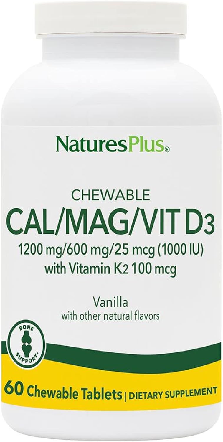 NaturesPlus Chewable Cal/Mag/VIT D3 with Vitamin K2-60 Chewable Tablets