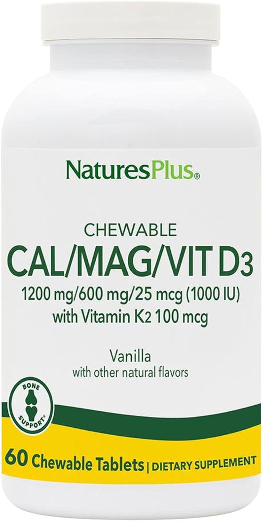 NaturesPlus Chewable Cal/Mag/VIT D3 with Vitamin K2-60 Chewable Tablets