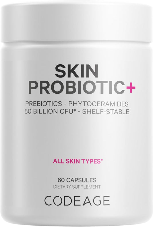 Codeage Skin Probiotics + Prebiotics - Skin Care Routine Supplement 60 Capsules