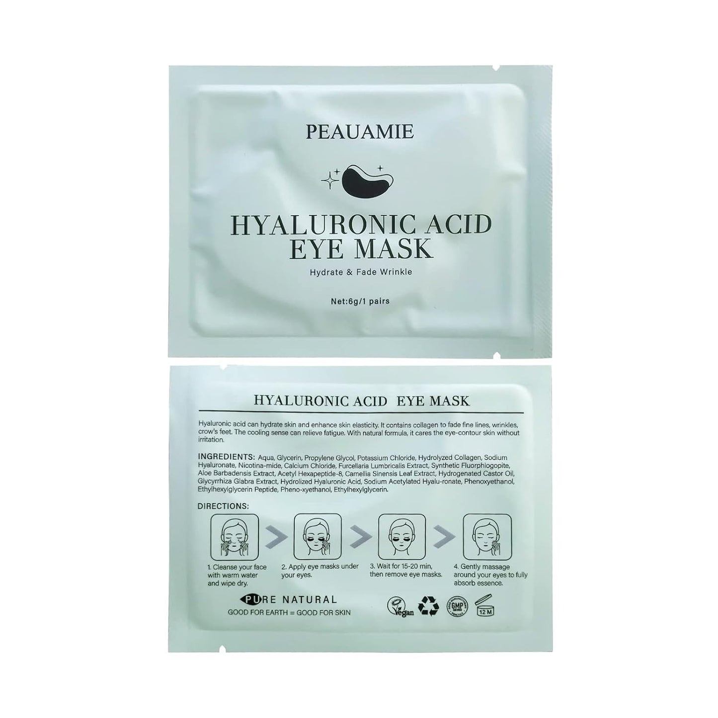 PEAUAMIE Under Eye Patchs (30 Pairs) Hyaluronic Acid Eye Mask for Dark Circles