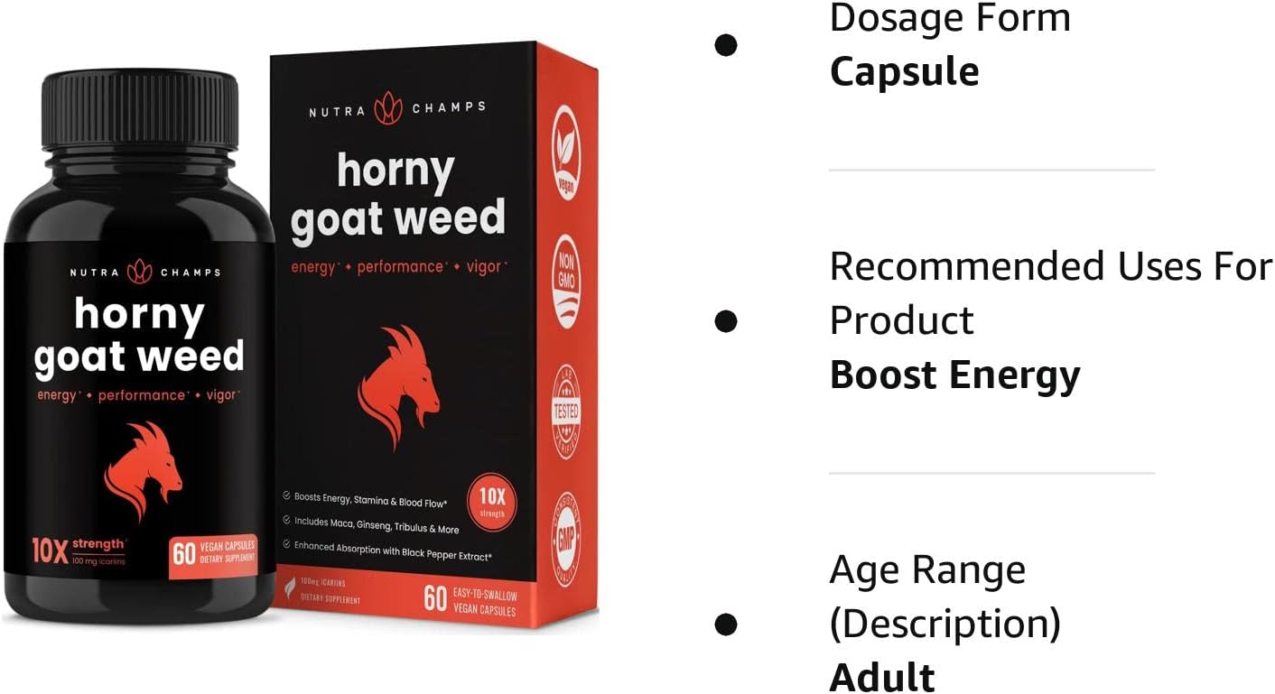 Horny Goat Weed for Men & Women | 1000mg Epimedium Energy Supplement 60 count