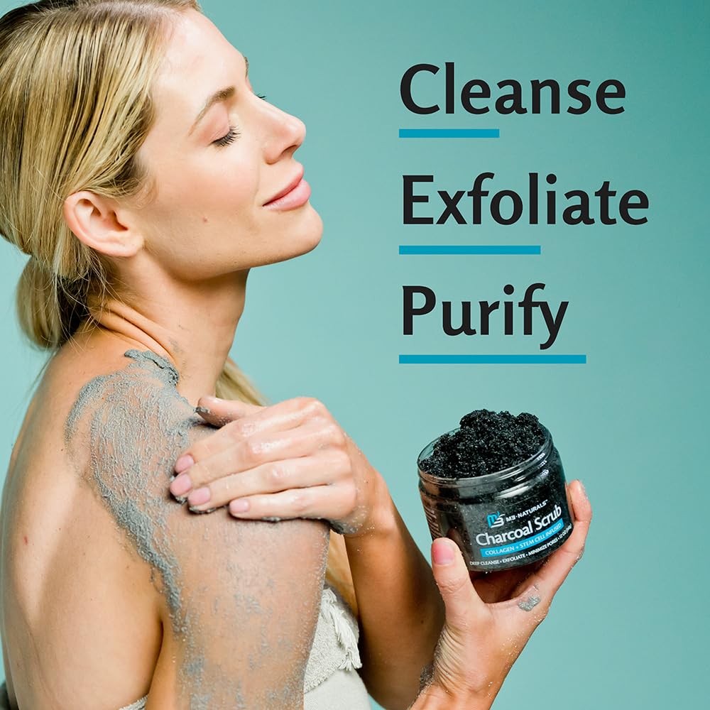 Charcoal Scrub Face Foot & Body Exfoliator Infused with Collagen and Stem Cell