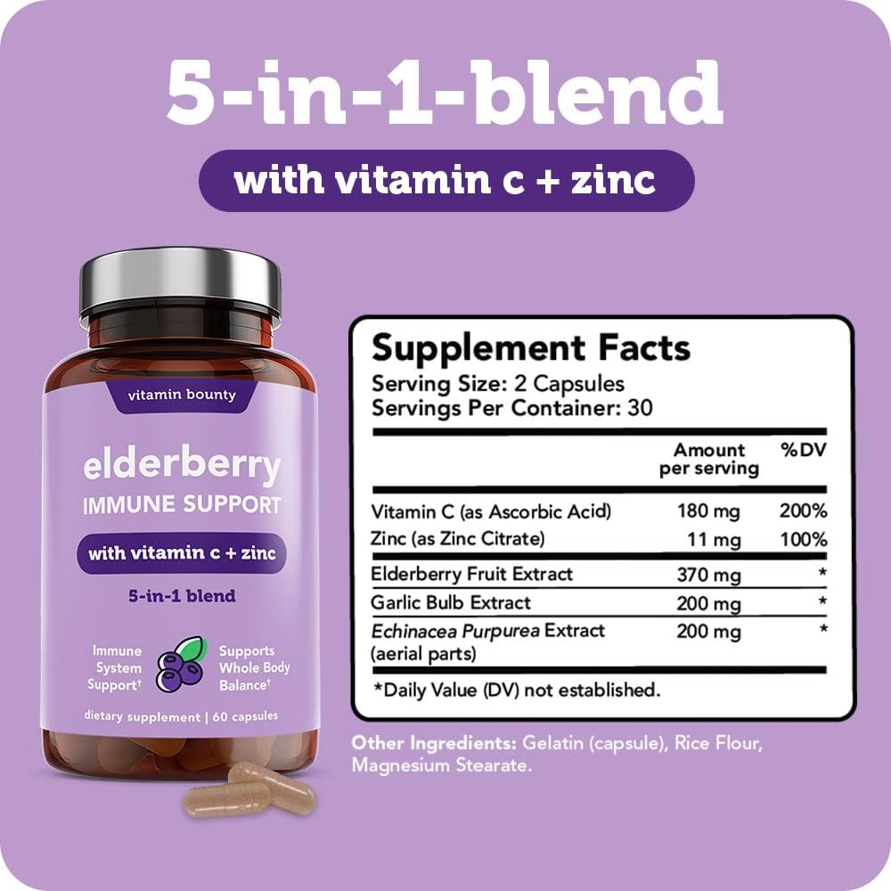 Vitamin Bounty Elderberry Organic Elderberry Capsules for Adults  60 Capsule