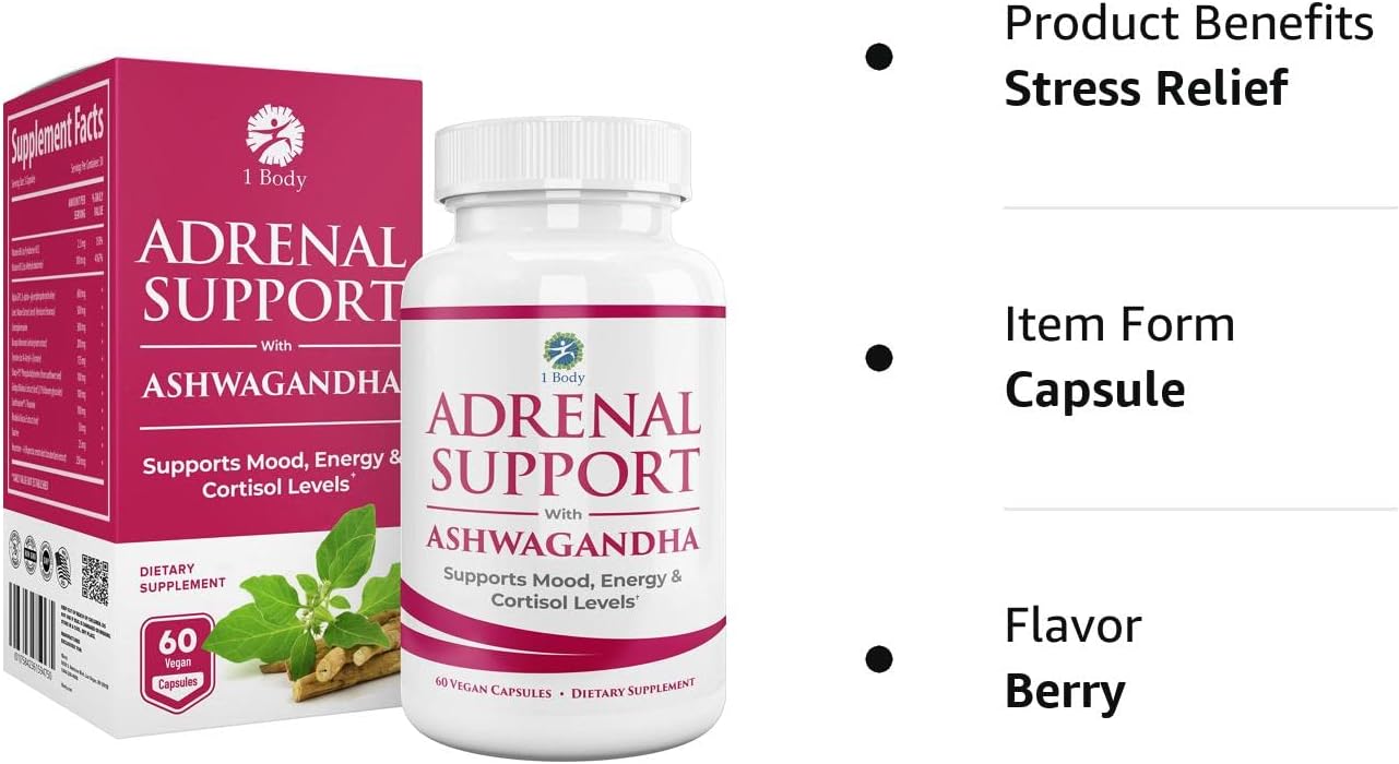 1 Body Adaptogen Complex Supplement with Ashwagandha  60 Vegan Capsules