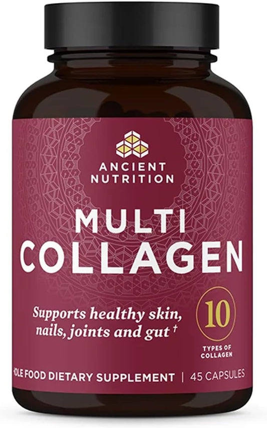 Ancient Nutrition Collagen Pills Peptides Powder Supplement, 45 Count, Hydrolyzed Multi Collagen Pills, Types I, II, II, V & X, Supports Healthy Skin and Nails, Gut Health and Joint Support