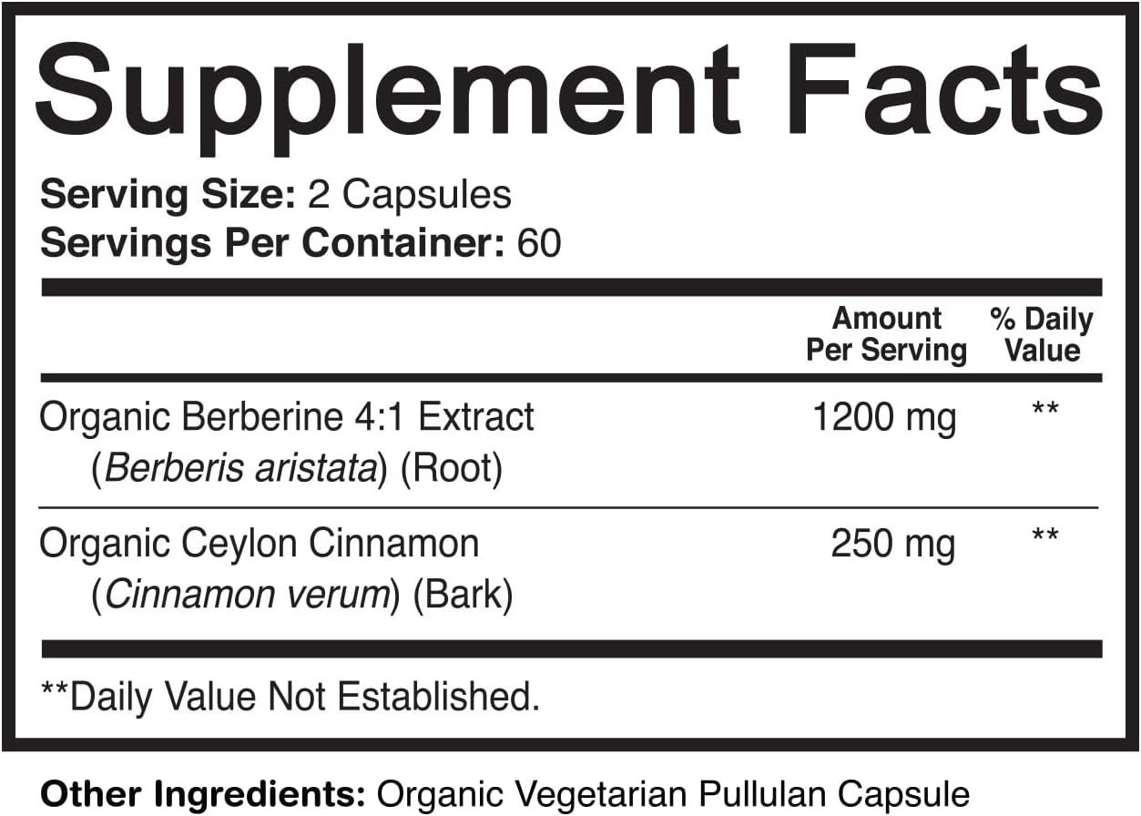 NutriFlair Organic Berberine with Ceylon Cinnamon 1450mg, 120 Capsules