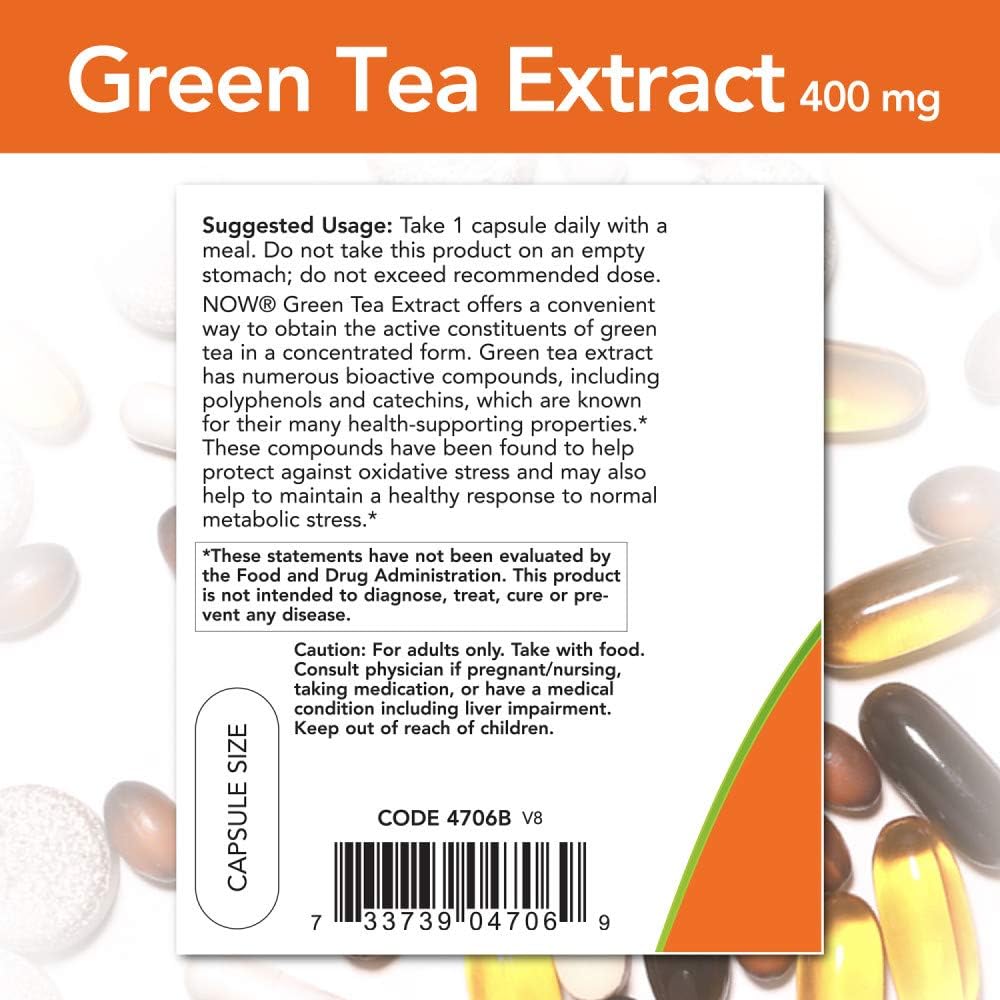 NOW Foods Supplements, Green Tea Extract 400 mg with Vitamin C for Dietary, Cellular Protection, 250 Veg Capsules