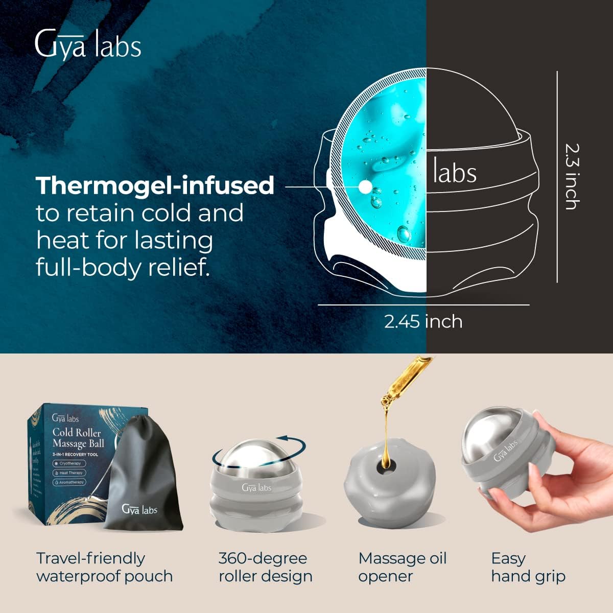 Gya Labs Cold Massage Roller Ball - 3-in-1 Recovery Tool