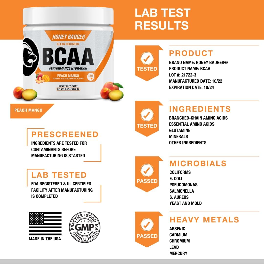 Honey Badger BCAA + EAA Amino Acids Electrolytes Powder,30 Servings