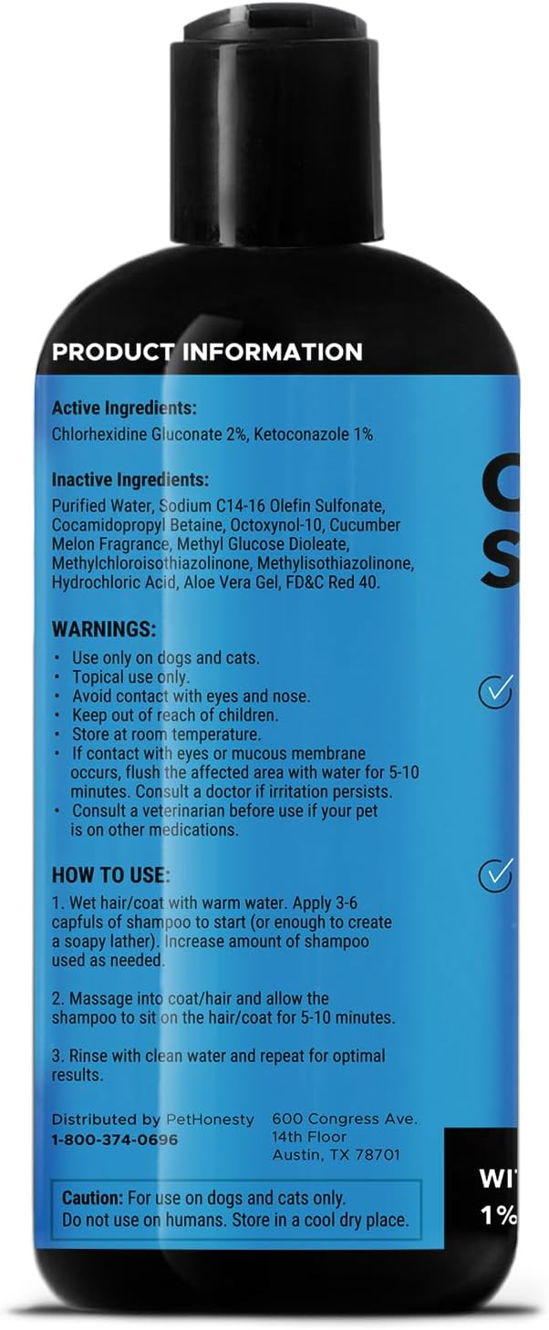 Pet Honesty Chlorhexidine Cat & Dog Anti-itch Shampoo, for Allergies, Itching, Dog Skin and Coat Supplement, 16oz