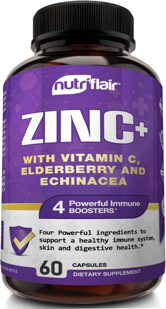 NutriFlair Zinc 50mg - with Vitamin C, Elderberry, 60 count