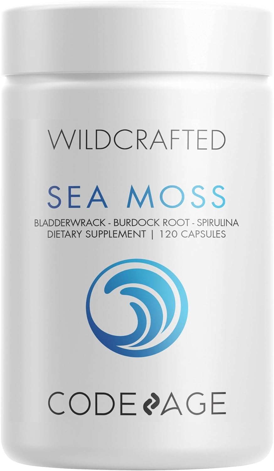 Codeage Raw Wildcrafted Irish Sea Moss Supplement, Spirulina Algae 120 Capsules