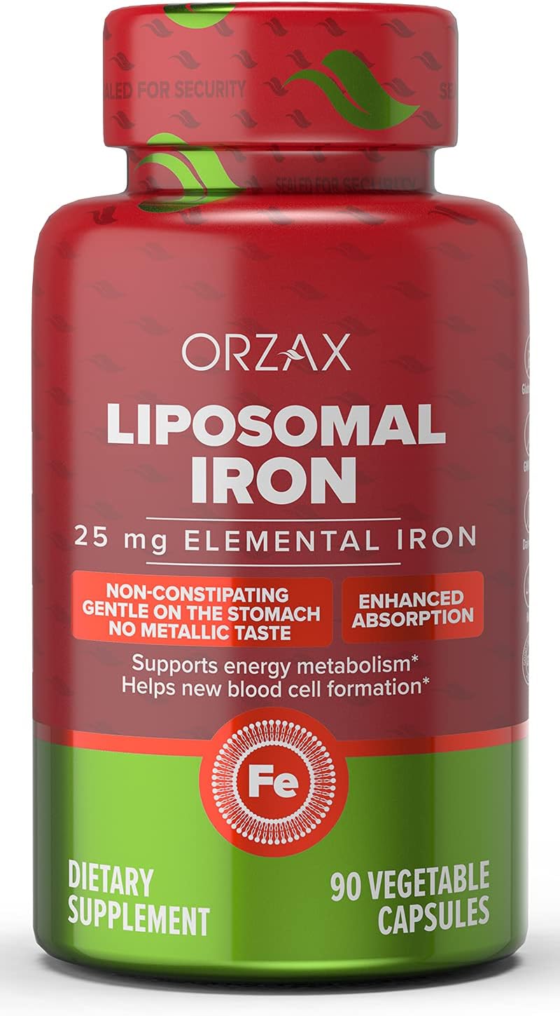 ORZAX Iron Supplement 25 mg -Liposomal Technology-90 Vegetable Capsules