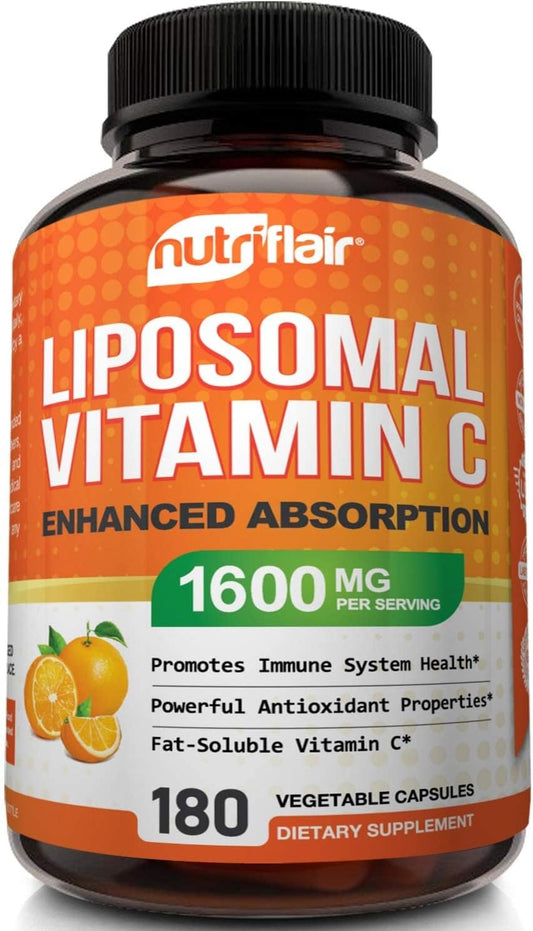 NutriFlair Liposomal Vitamin C 1600mg- High Absorption, Fat Soluble VIT C, Antioxidant Supplement  180 capsule