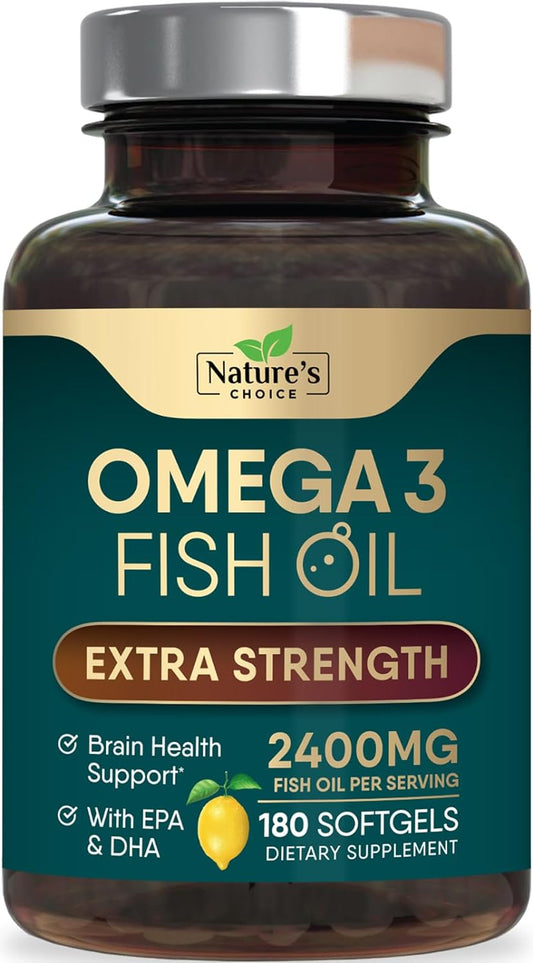 Triple Strength Omega 3 Fish Oil 2400 mg Softgels,Nature's Omega-3 Supplements -180 count