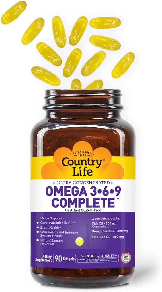 Country Life Omega 3-6-9, Ultra Concentrated, Supports Cardiovascular & Brain Health