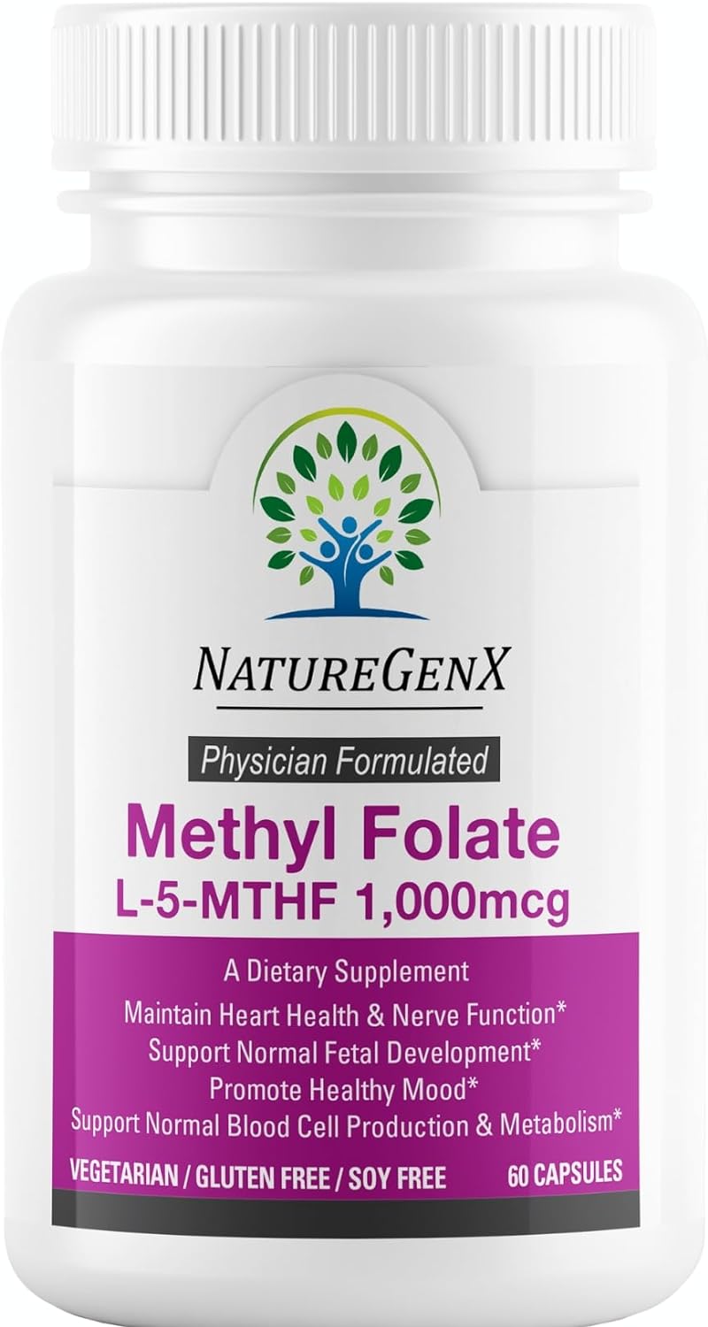 Methylfolate MTHRF Supplement - 1000 mcg Bioactive Vitamin B9 (5-MTHF) - Supports Pregnancy & Fetal Health - 60 Capsules