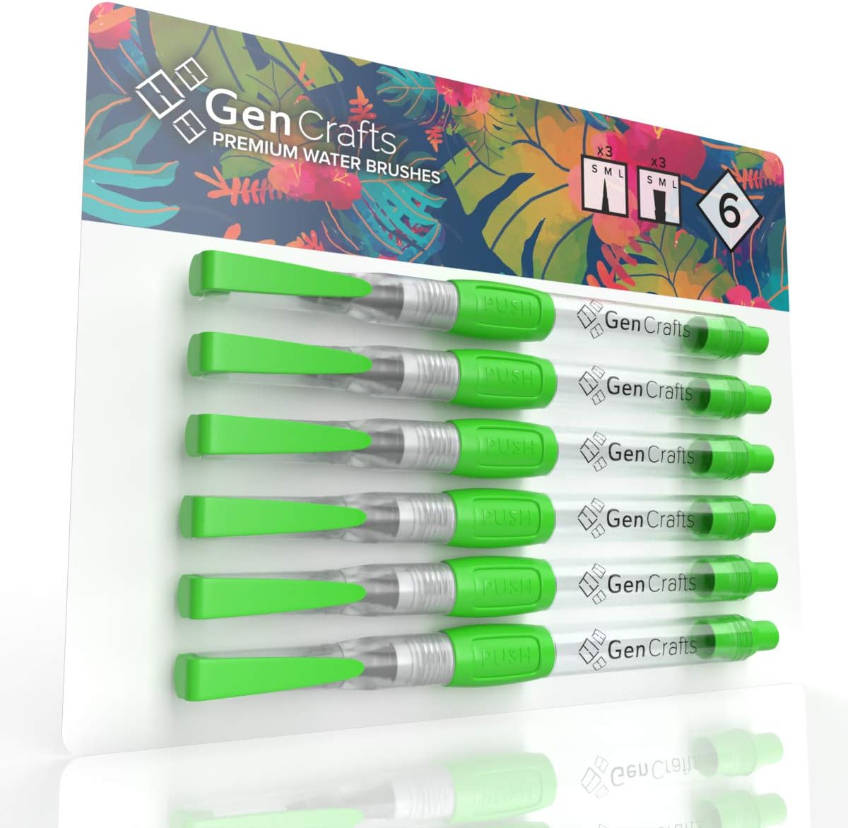 Gencrafts 6 Water Brush Pens Set with Assorted Tips