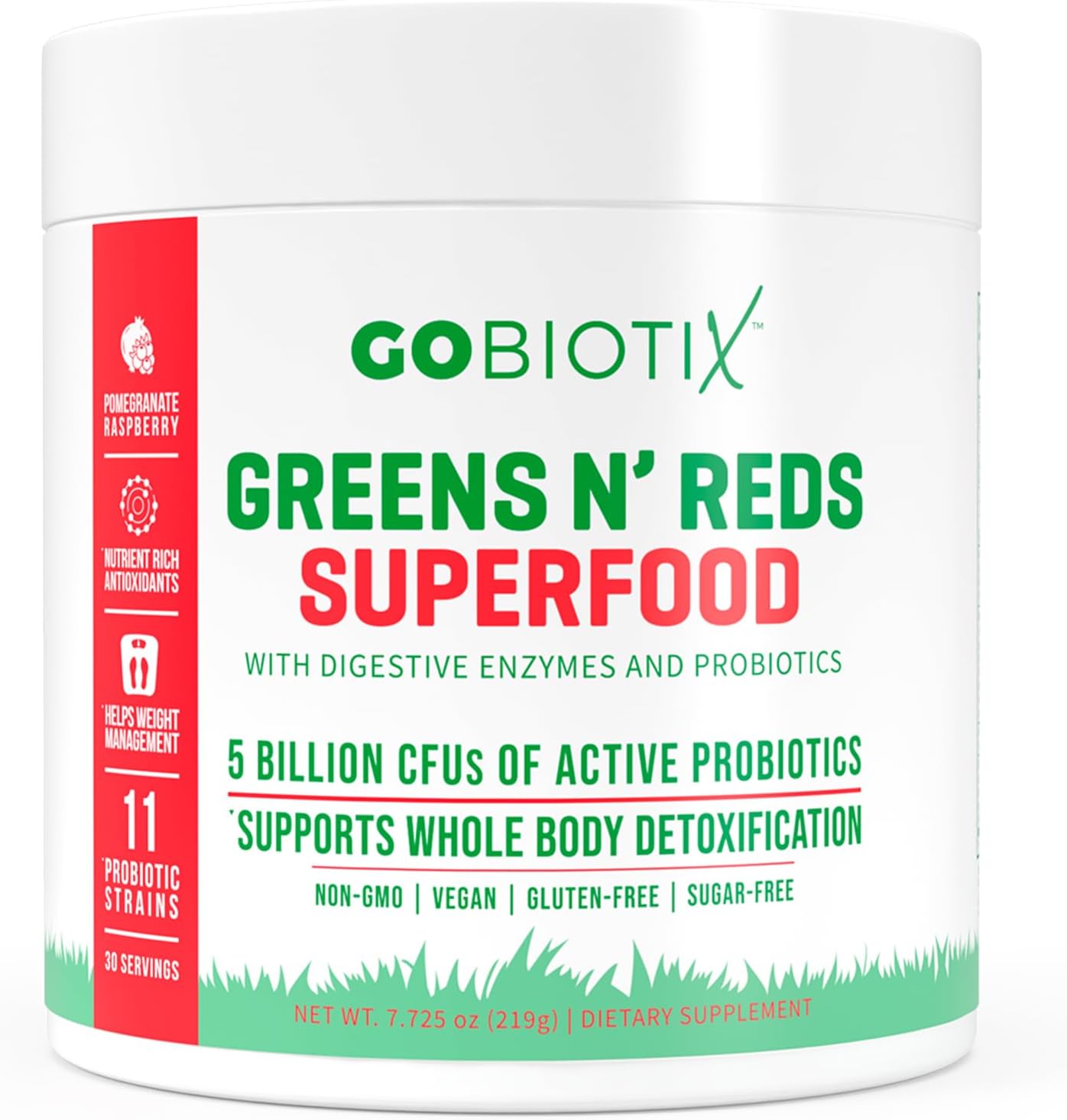 GOBIOTIX Super Greens Powder with Organic Spirulina -30 SRV (Pom Razz -1 Pack)