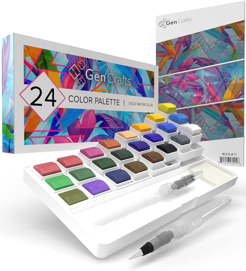 GenCrafts Watercolor Palette with Paper Pad 24 Premium Colors