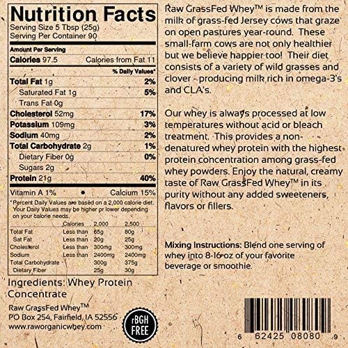 100% Raw Grass Fed Whey - Happy Healthy Cows, COLD PROCESSED Undenatured Protein Powder, 5LB