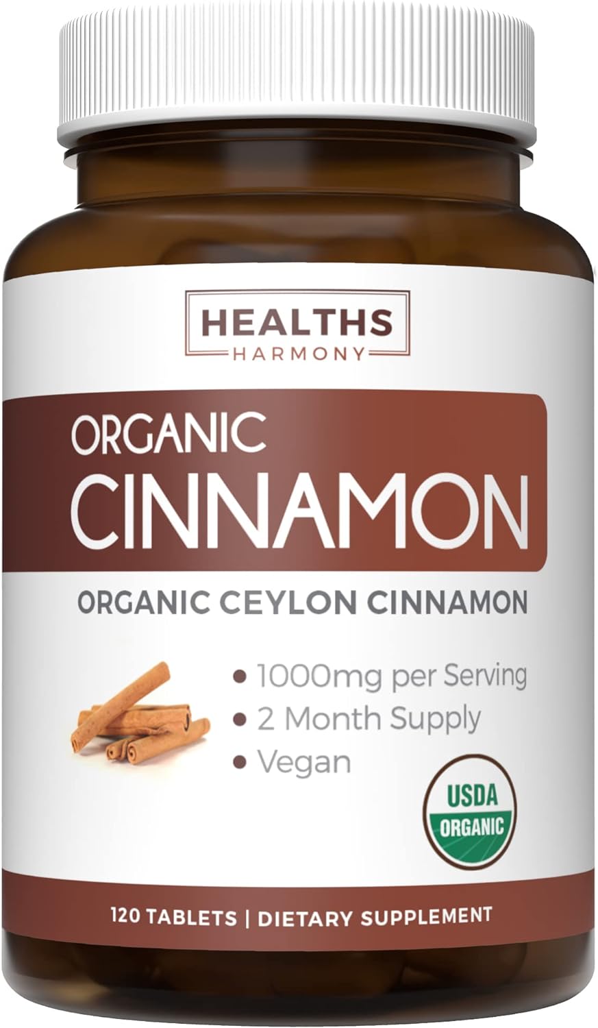 USDA Organic Ceylon Cinnamon 1000mg Cinnamon Quill Powder -120 tablets