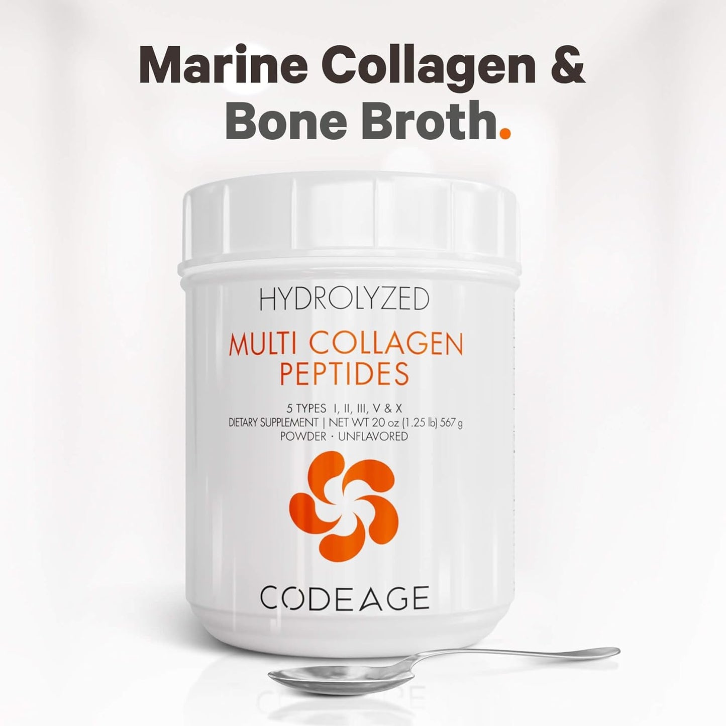 Codeage Multi Collagen Protein Powder Peptides,Type I, II, III, V, X,  20 Ounces