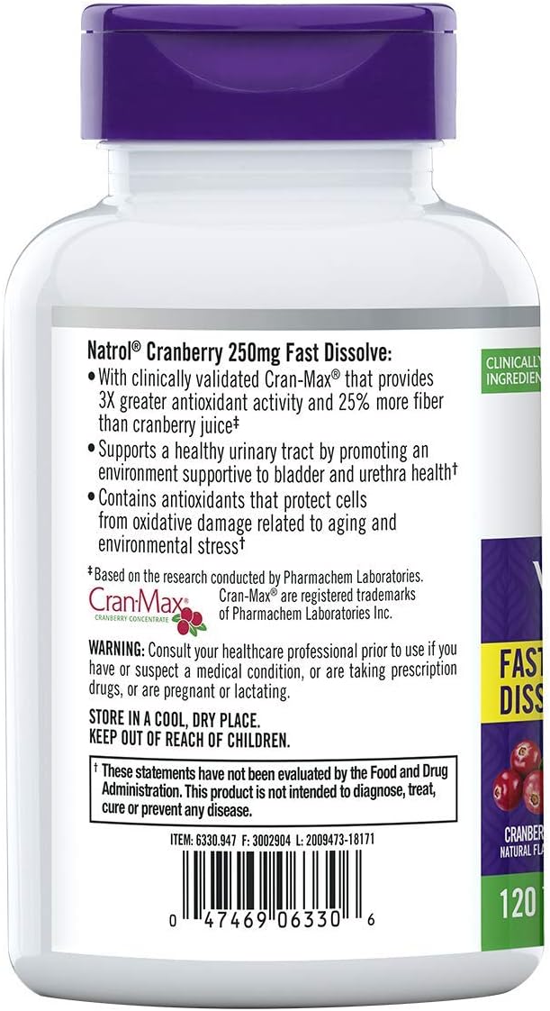 Natrol Cranberry Fast Dissolve Tablets, 250mg, Cranberry, 120 Count