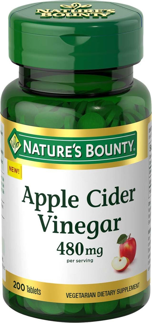 Nature's Bounty Apple Cider Vinegar 480mg Pills, Vegetarian Supplement Plant Based, 200 Tablets