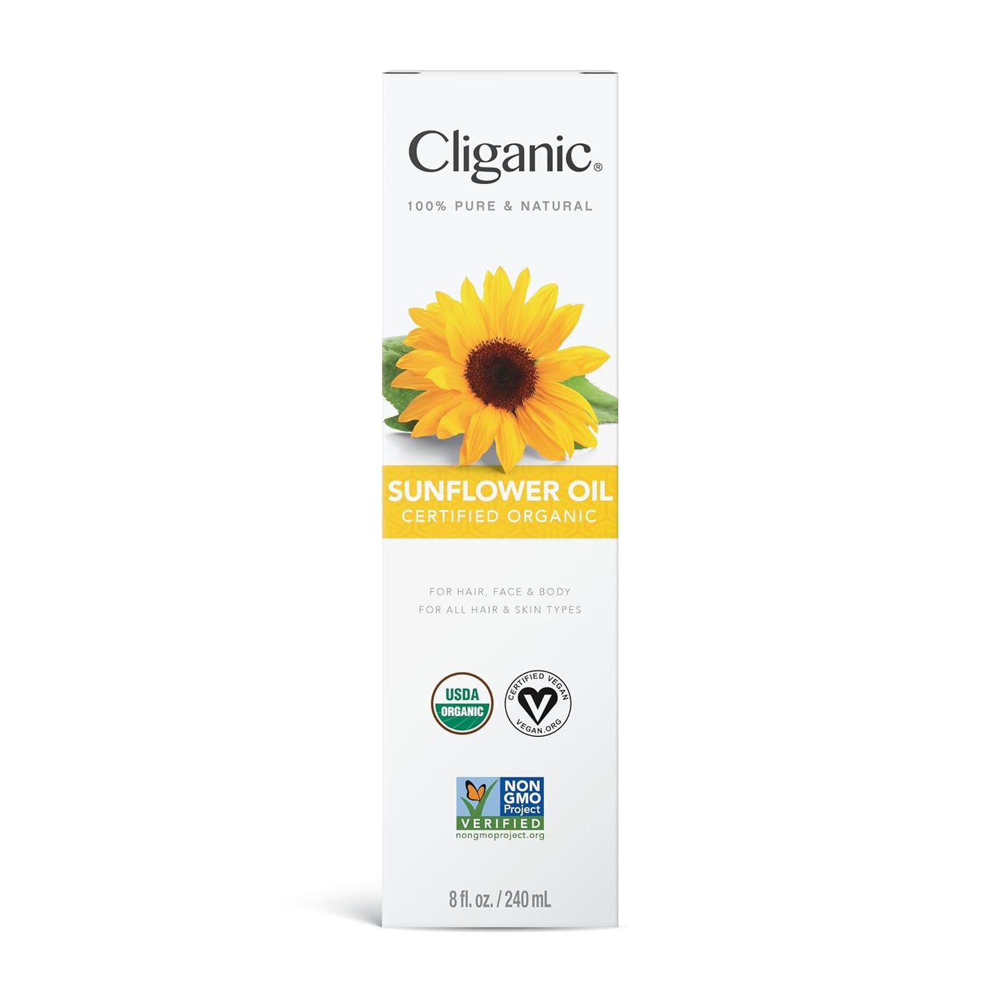 Cliganic Organic Sunflower Oil, 100% Pure (8oz) - For Skin, Hair & Face