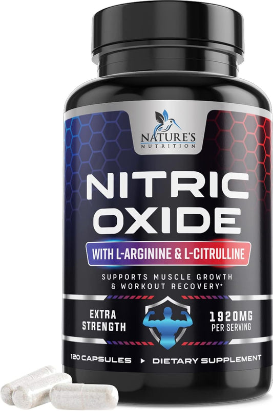 Extra Strength Nitric Oxide Supplement L Arginine 3X Strength  - 120 Capsules