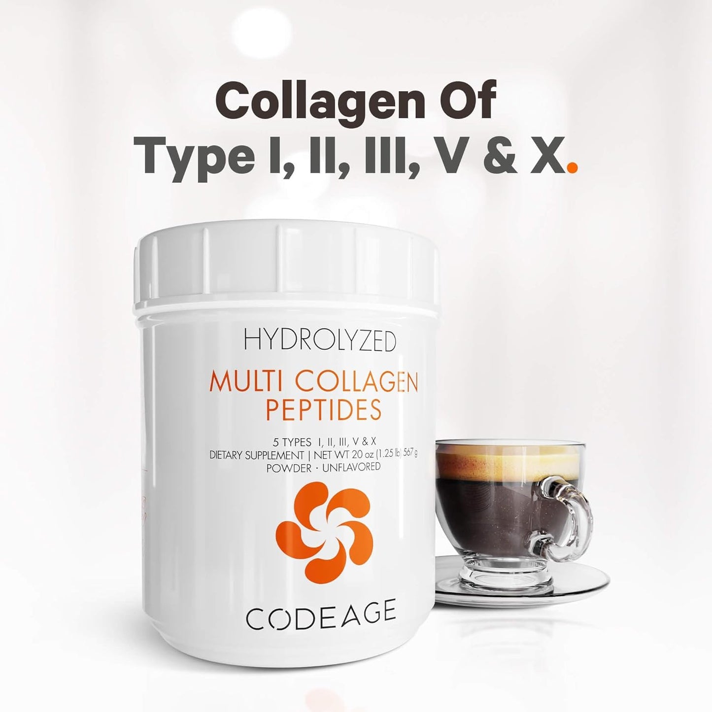 Codeage Multi Collagen Protein Powder Peptides,Type I, II, III, V, X,  20 Ounces