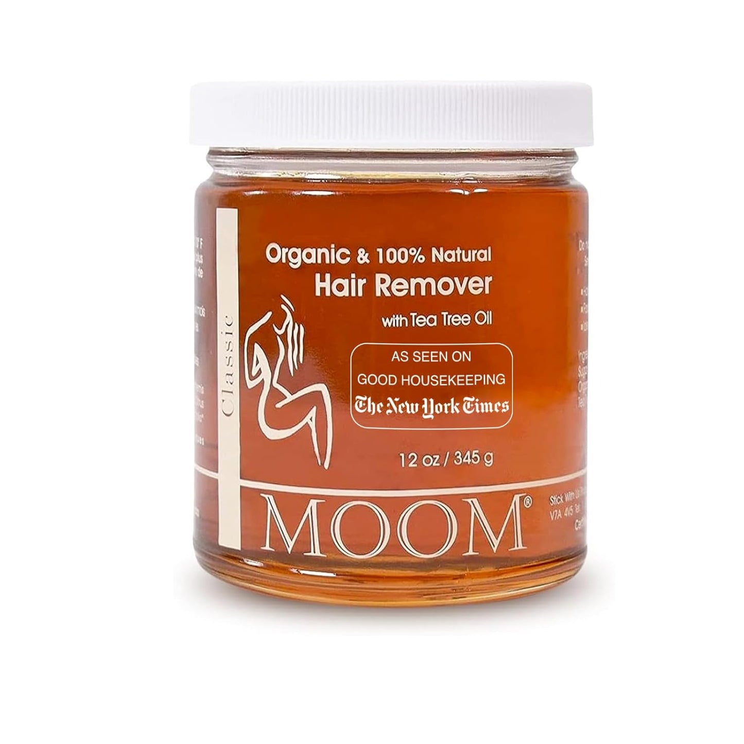 MOOM Organic Sugar Wax with Tea Tree Oil, 12 oz Jar - Hair Removal for Bikini, Brazilian, Face & Legs