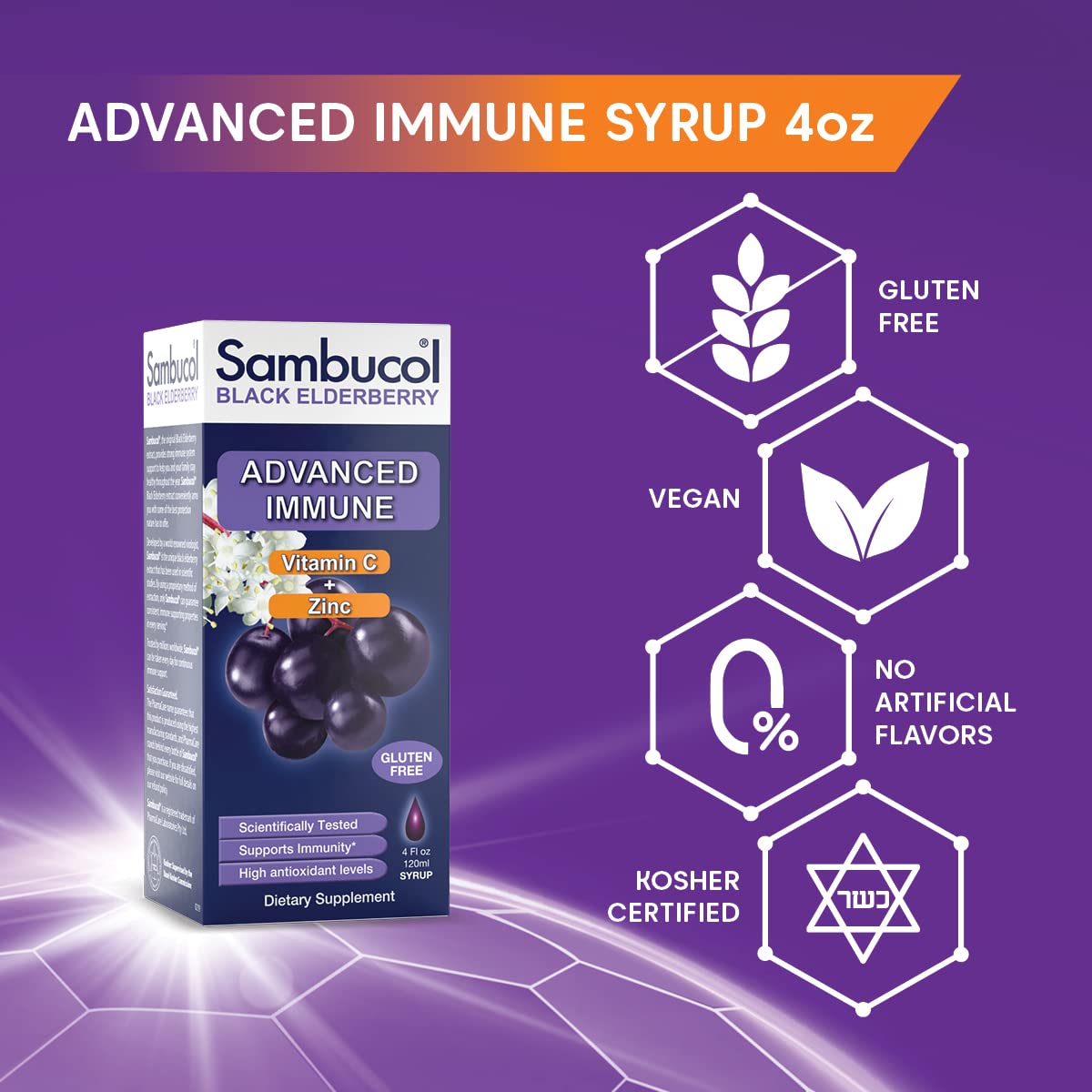 Sambucol Black Elderberry Advanced Immune Syrup with Vitamin C and Zinc