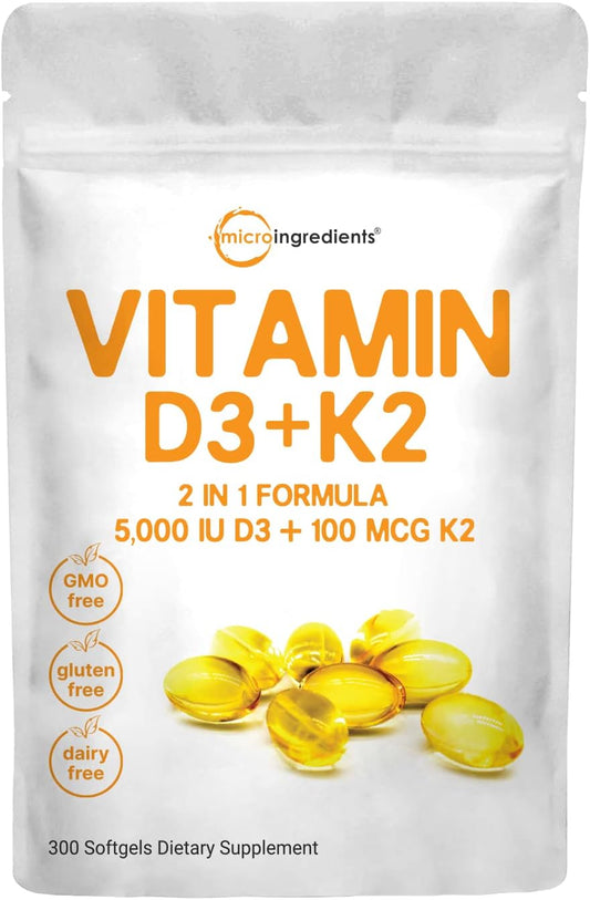 Micro Ingredients Vitamin D3 5000 IU with K2 100 mcg, 300 Soft-Gels