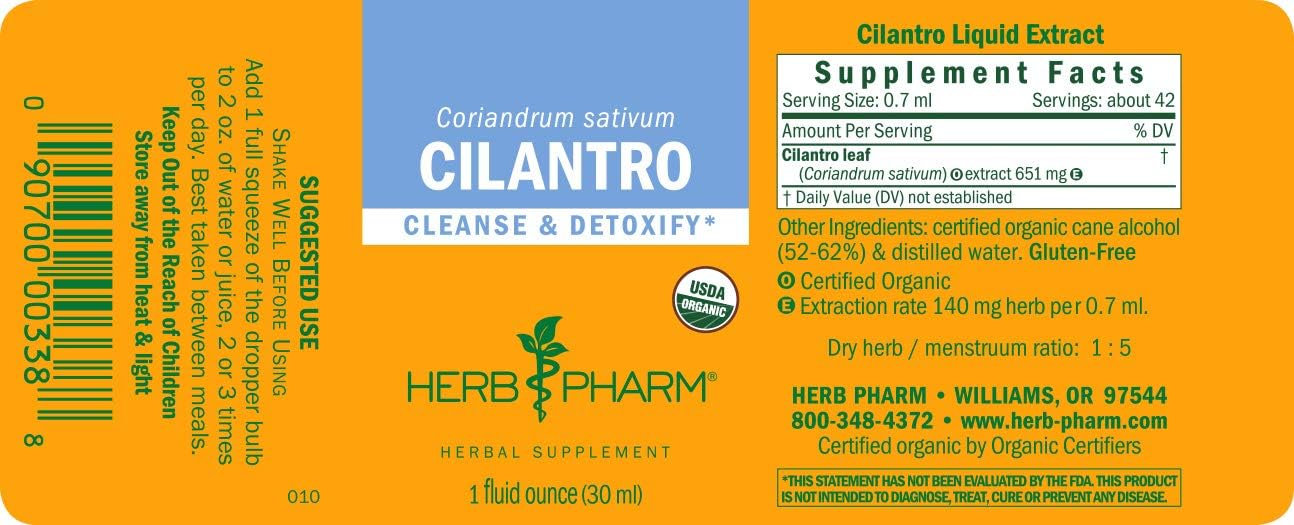 Herb Pharm  Organic Cilantro Extract for Cleansing and Detoxification Support - 1 Ounce