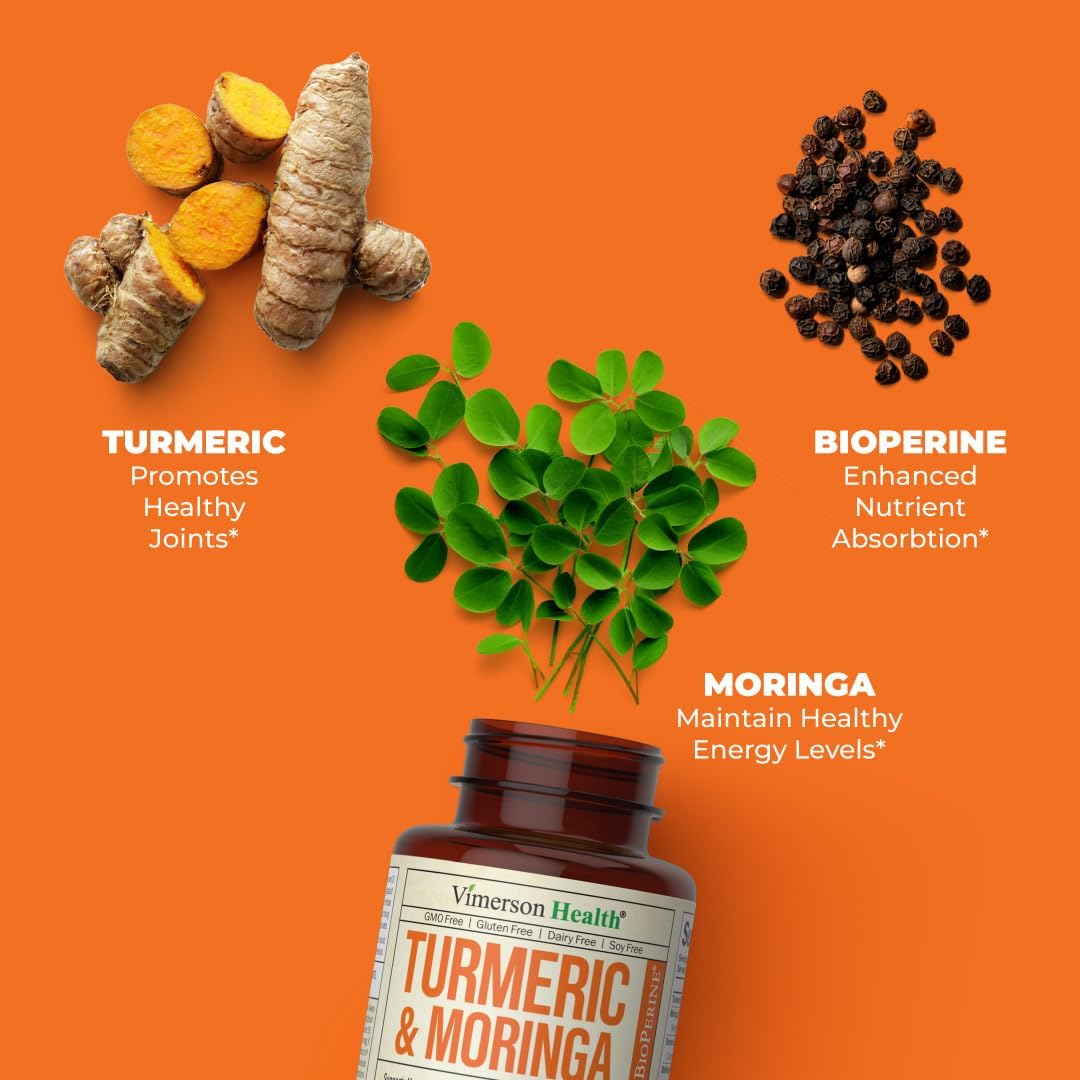 Turmeric Curcumin & Moringa Leaves Extract with Black Pepper. Joint Support Supplement 60 Capsules