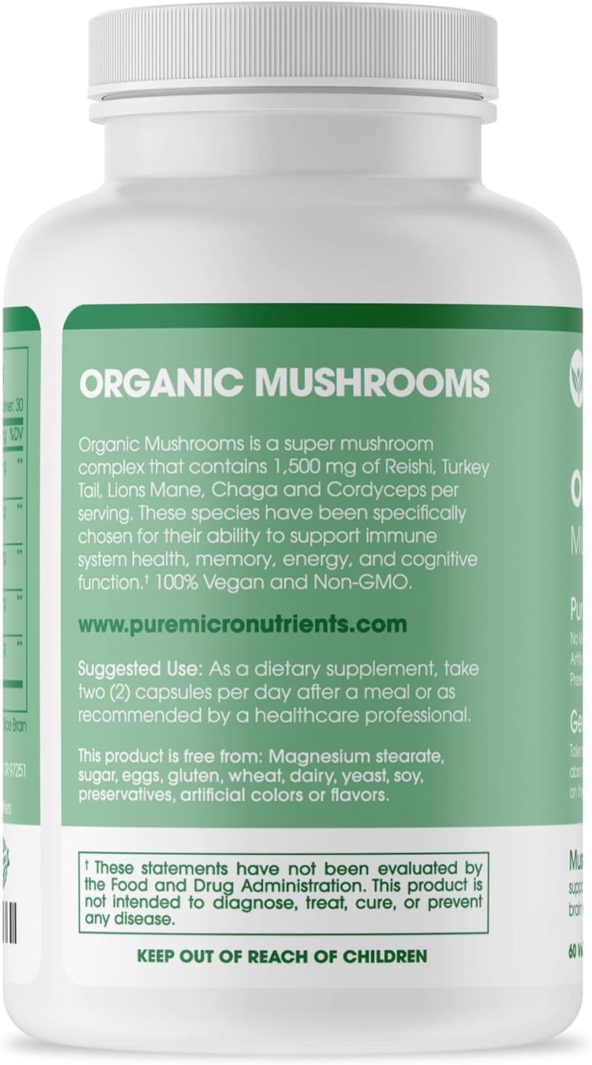 Pure Micronutrients Organic Mushroom Supplement -  60 capsules