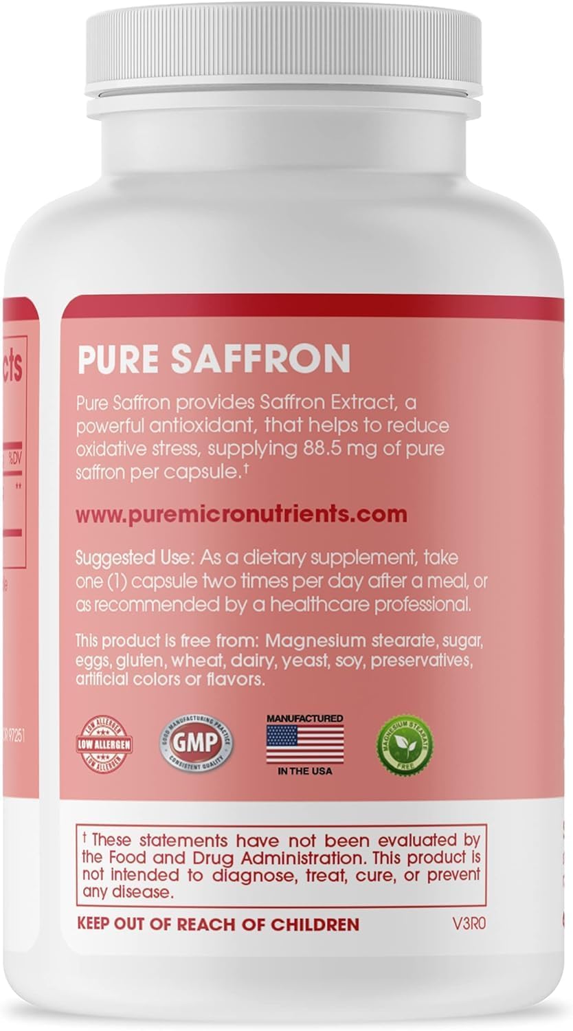 Saffron Supplements - 100% Pure Saffron Extract  60 Capsules