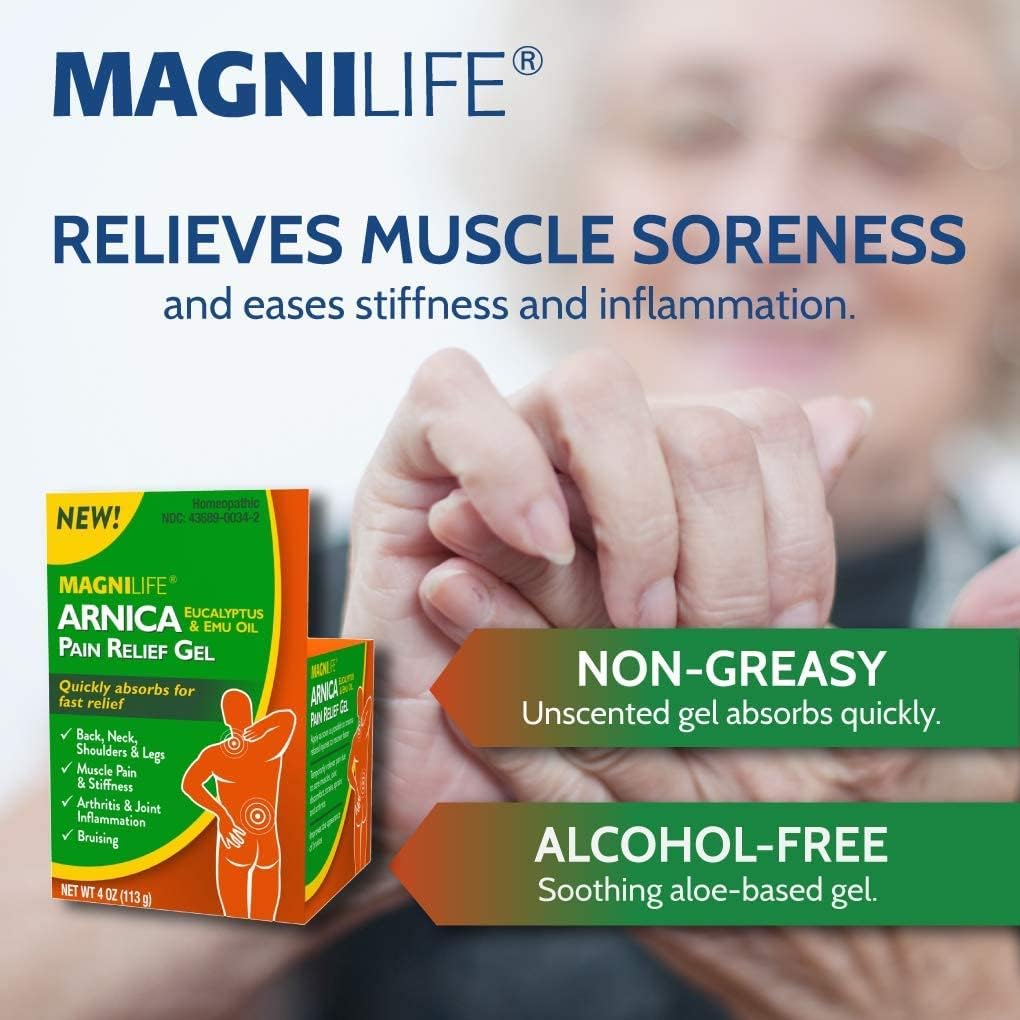 MagniLife Arnica Pain Relief Gel, Fast Acting Neck and Back Pain Relief 4oz