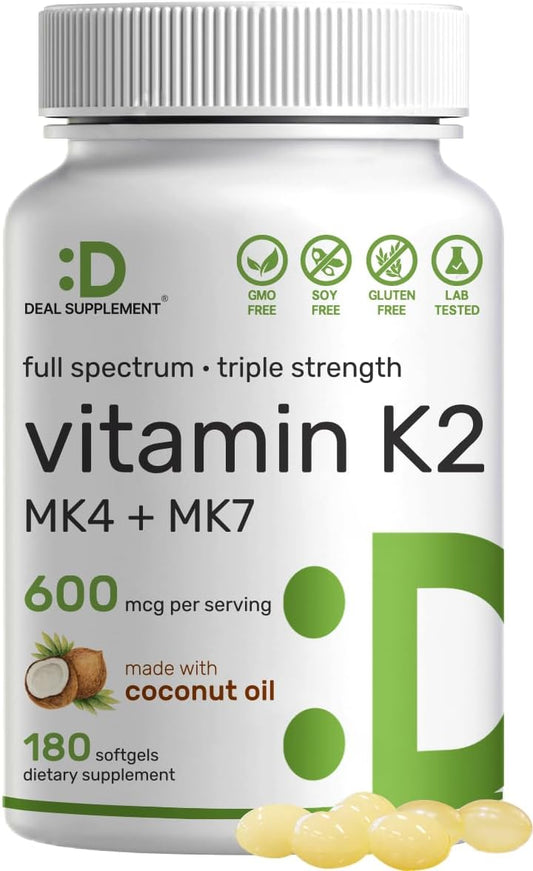 Vitamin K2 Supplement  180 Virgin Coconut Oil Softgels