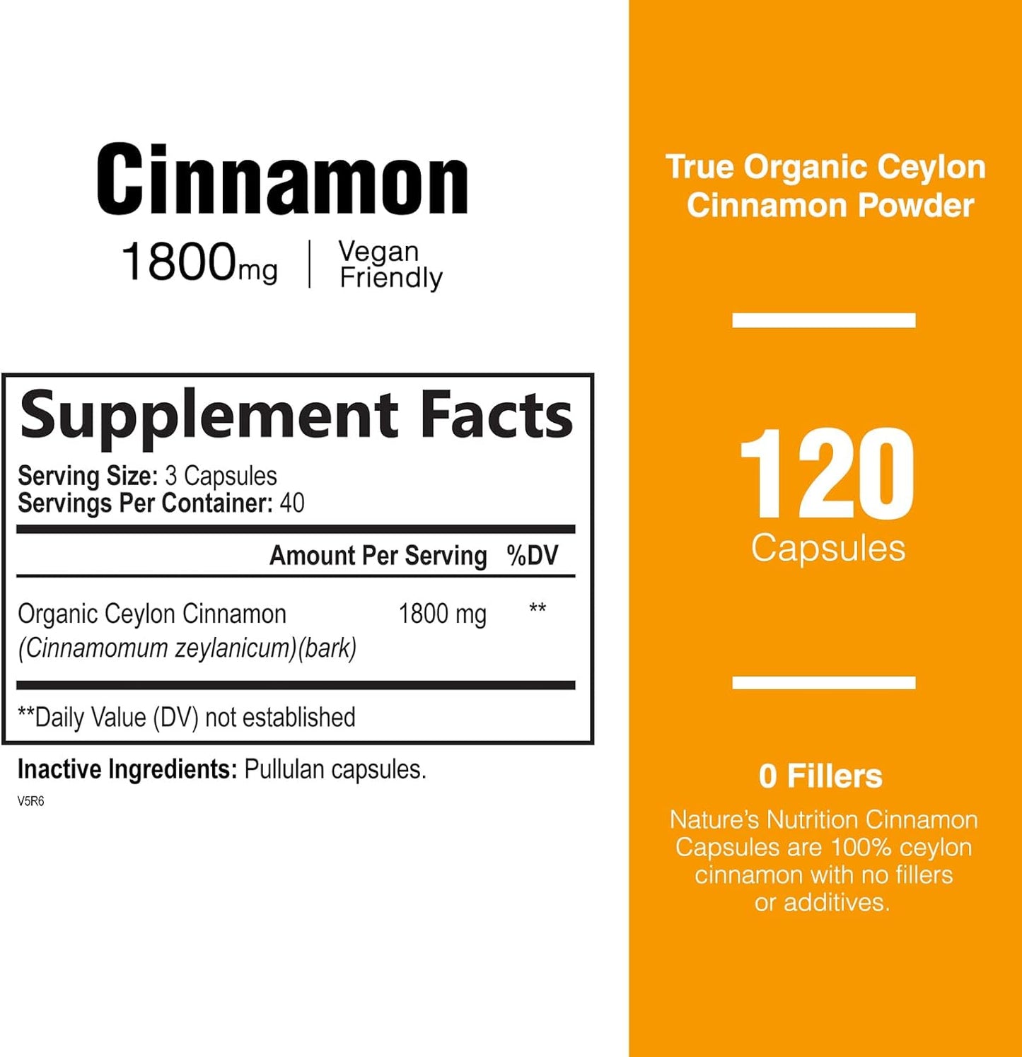 Pure Cinnamon Capsules, Certified Organic Ceylon Cinnamon - 120 Capsules