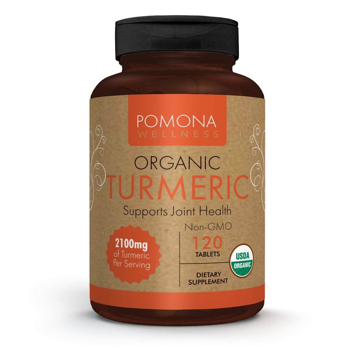 Pomona Wellness Organic Turmeric Supplement 2100 mg,120 Tablets