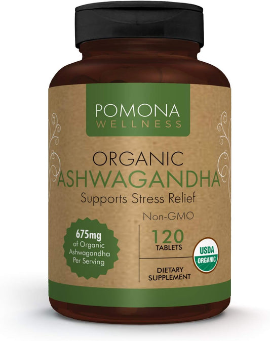 Pomona Wellness Organic Ashwagandha Supplement for Stress Support,120 tablets