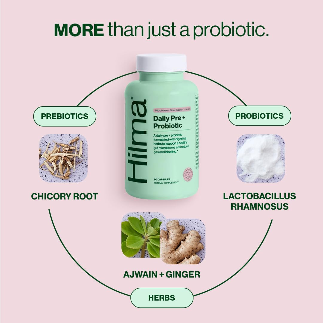 Hilma Daily Pre + Probiotic + Herbs - Support a Healthy Gut While Reducing Gas 60 capsules