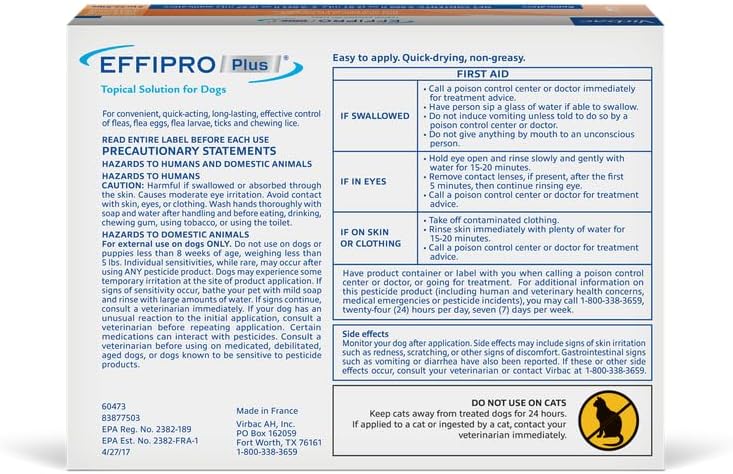 Virbac Effipro Plus Topical Solution for Dogs - for Small Dogs (5-22.9lbs), 3 Doses, Waterproof Topical Prevention